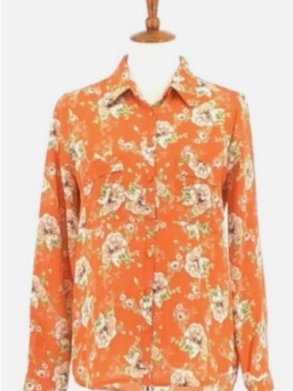 Pleione Orange Floral Button-Up Blouse